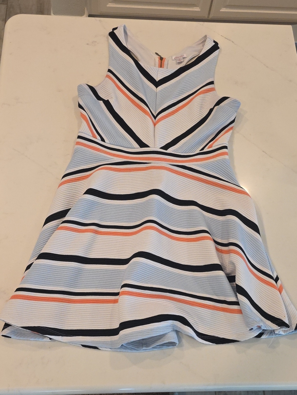 Xhilaration White Fit & Flare Dress with Navy, Light Blue & Coral Stripes